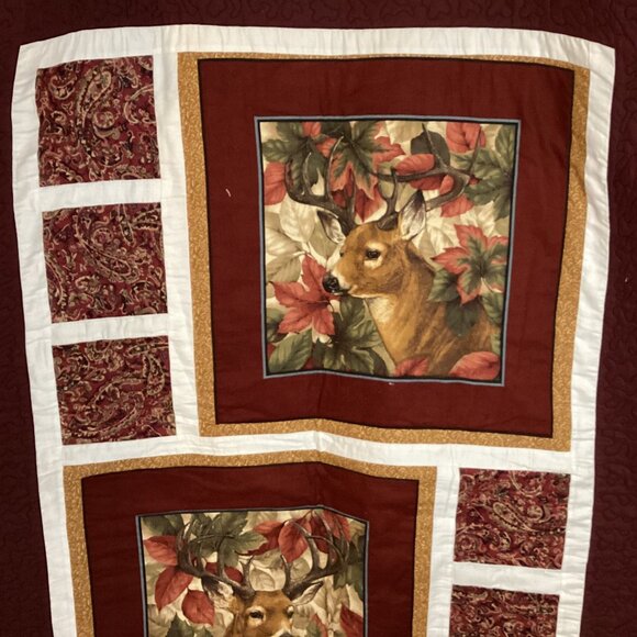 NWOT Handmade Quilted Winter Wall Hanging Home Decor Deer's Rectangle Brown - Picture 2 of 9